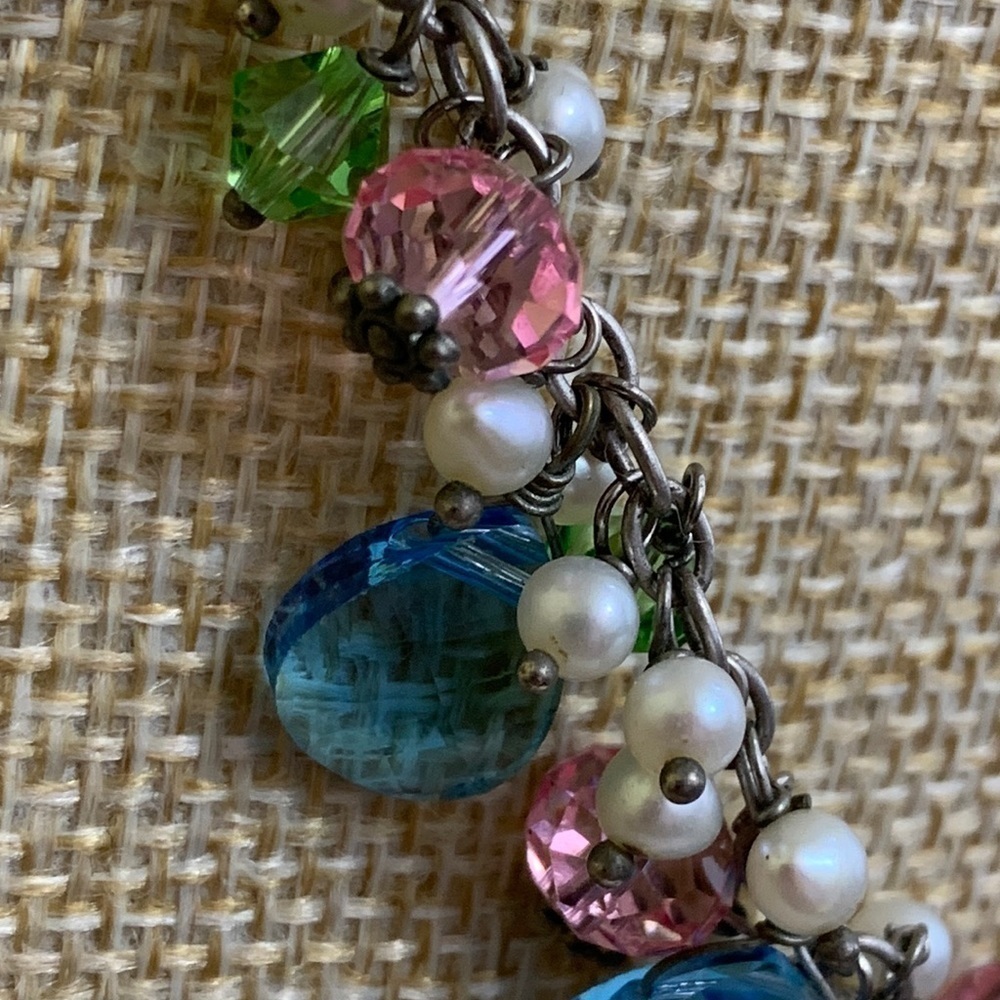 Silver Swarovski Faceted Crystal Faux Pearl Beaded 925 Statement Necklace - Picture 5 of 16